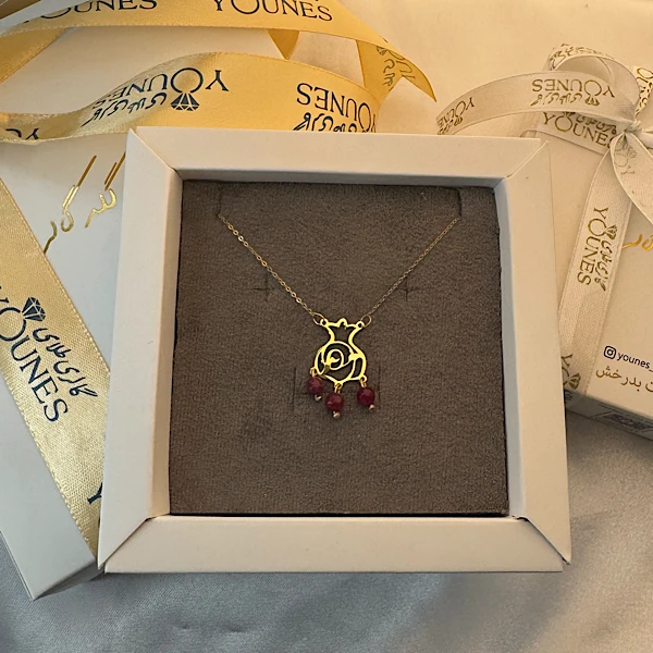 گردنبند طلا انار سه سنگ قرمز